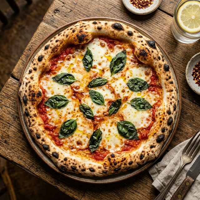 Frisch gebackene Pizza aus dem Holzofen